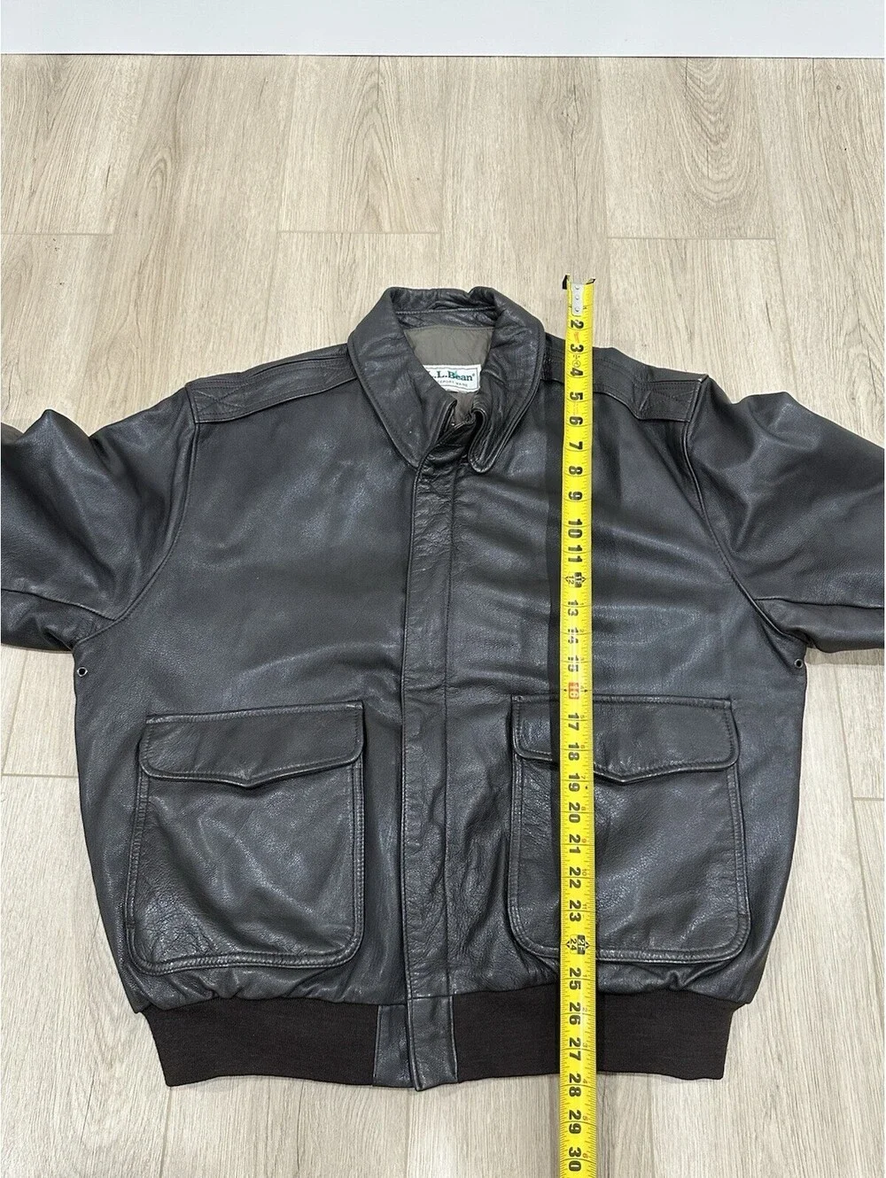 Vintage LL Bean Leather Bomber Jacket Mens XL Brown Flight Coat